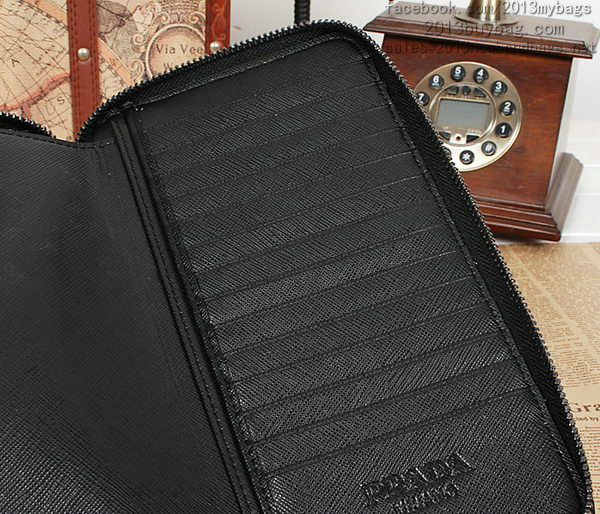 2014 Prada Saffiano Leather Clutch 670 Black&White